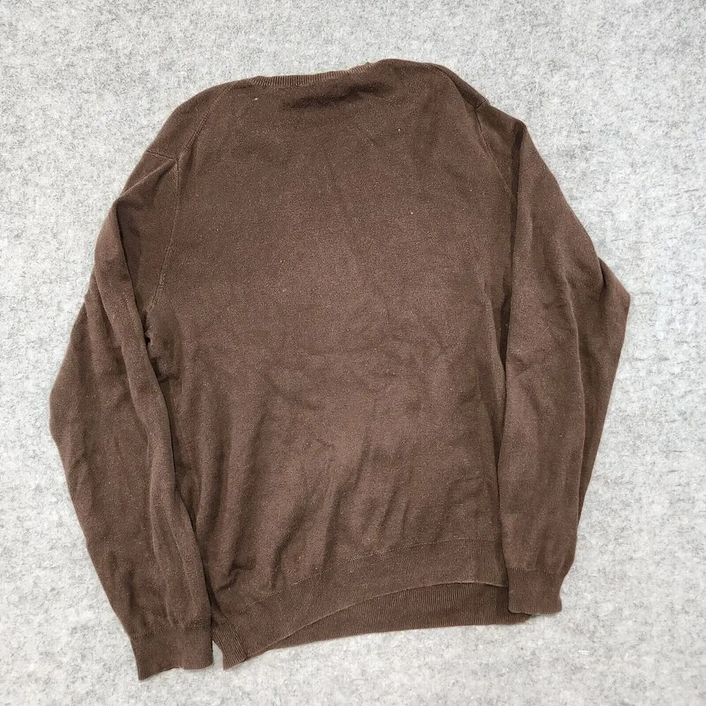 Polo Ralph‎ Lauren PRL Mens M Medium 100% Pima Cotton Knit V Neck Sweater Brown